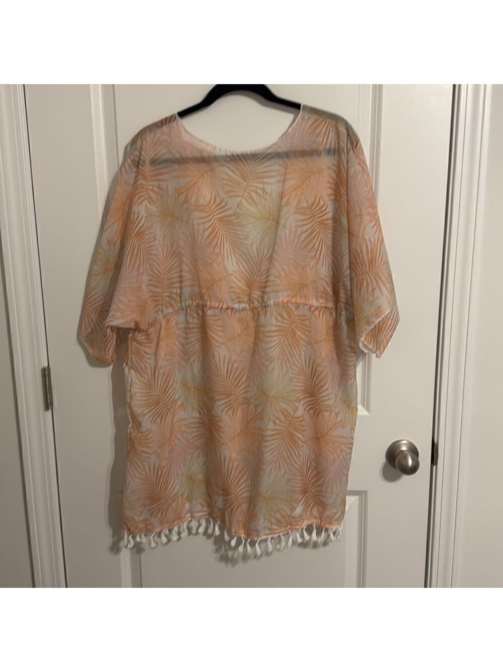Nicole Miller Tan Tropical Swim Cover Up Tassel Hem Beach Coverup L - Picture 3 of 5